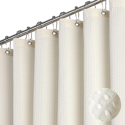 Stall Waffle Shower Curtain 256 GSM Heavy Fabric 54x72 Cream/Ivory | 54 Inch Wide, Thick Cloth, Weighted Hem, Water Repellent, Hotel Luxury Polyester Shower Curtain Set for Bathroom 10 Hooks