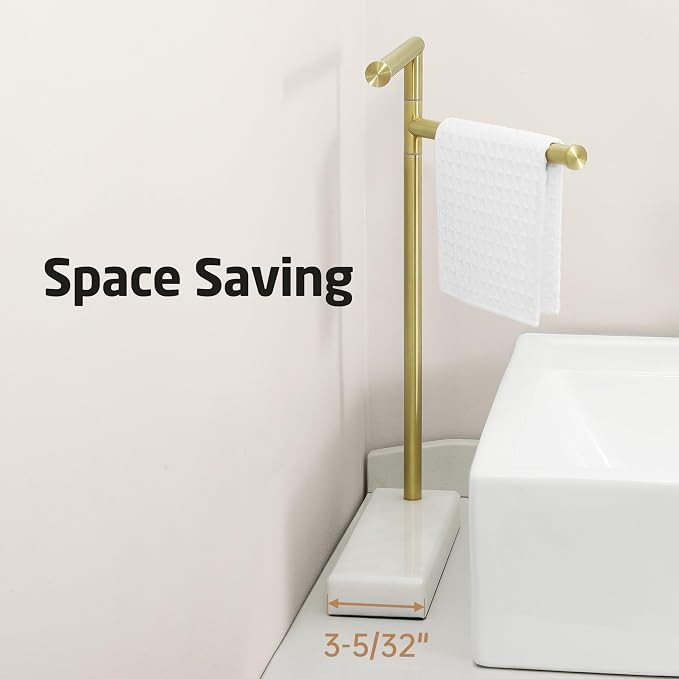 KES Gold Hand Towel Holder Stand for Bathroom, Countertop Towel Stand with Weighted Marble Base, 17.3" Standing Swivel Towel Rack Adjustable 2 Arms, 18/8 Stainless Steel, Brushed Gold, BTH233A-BZ | Countertop Towel Holder, Weighted Base For Stability, ...