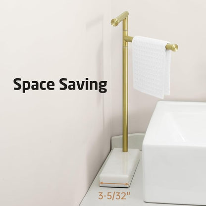 KES Gold Hand Towel Holder Stand for Bathroom, Countertop Towel Stand with Weighted Marble Base, 17.3" Standing Swivel Towel Rack Adjustable 2 Arms, 18/8 Stainless Steel, Brushed Gold, BTH233A-BZ | Countertop Towel Holder, Weighted Base For Stability, ...