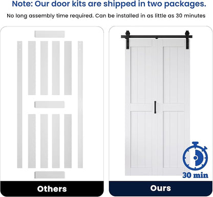 SMARTSTANDARD Bifold Barn Door 60" x 84", MDF Bi-Fold Sliding Closet Doors | Hardware Kit Included, Pre-Finished Easy Assembly, Water-Proof PVC Surface & Save Space, H-Frame, 68" Track for 4 Doors
