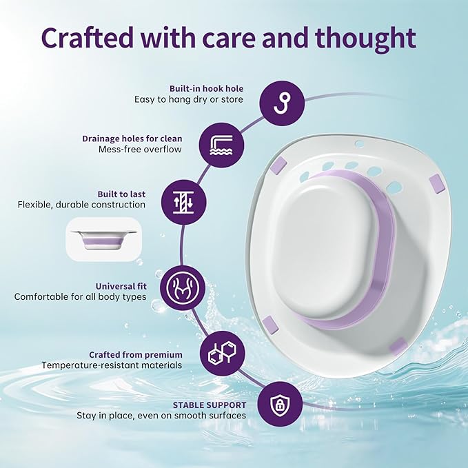 RUGUO Sitz Bath for Toilet Seat - Yoni Steam Seat - Sitz Bath for Hemorrhoids and Postpartum Care - Portable Bidet BPA Free - Foldable Basin for Epsom Salt Soak - Purple