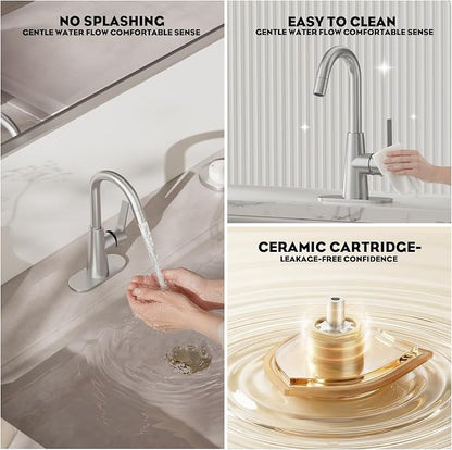 Tall Bathroom Faucets with Pull Down Sprayer, Brushed Nickel High Arc Single Handle Pull Out Faucet, 1 or 3 Hole Utility Sink Laundry Bar Faucet Pull Out with Deck Plate WE10CL-ZY-BN