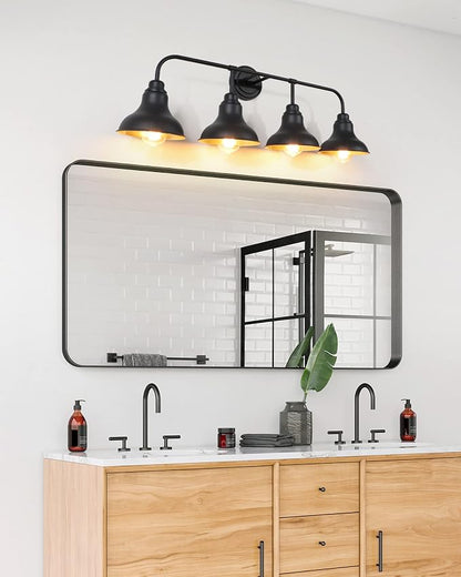 34.25-Inch 4-Light Matte Black Vanity Light for Bathroom Mirror | Farmhouse industrial style, matte black metal, 4 E26 base max 60W, no bulbs, wall lighting for bathroom mirror, hallway