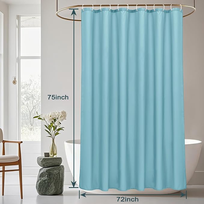 AooHome Shower Curtain Liner, Fabric Bathroom Curtain with Hooks for Hotel, Water Repellent, Blue, 72 Width x 75 Height Inch