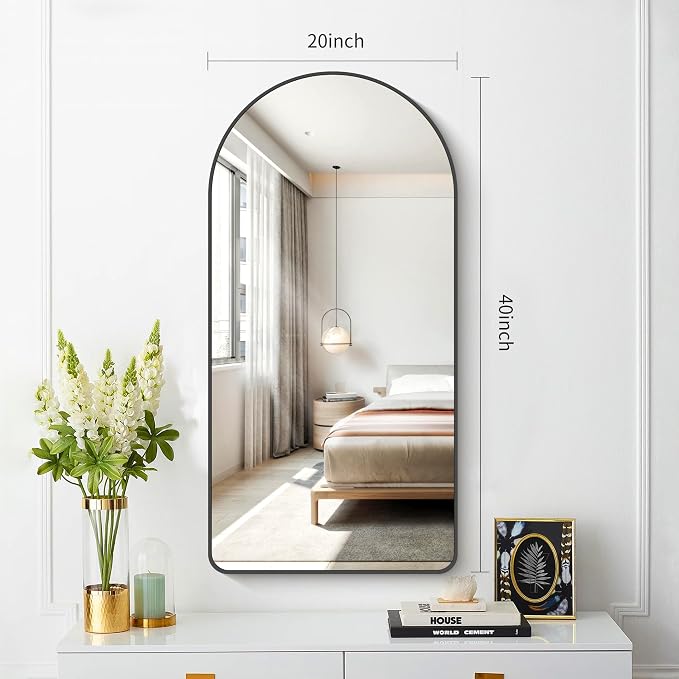 FORBATH Large Arched Wall Mirror 40x20 Inch, Black Arch Bathroom Mirror with Aluminum Frame, Arched Mirror for Dresser, Fireplace,Entryway,Home Decor,Hanging or Leaning Against Wall