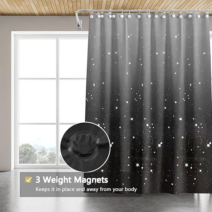 Black Shower Curtain Liner, 4G PEVA Shower Liner, Plastic Peva Waterproof Shower Curtains, 72x72 inch with Grommet Holes 3 Magnetic Weights