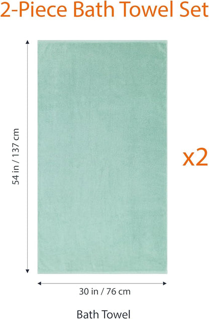 Amazon Basics Quick-Dry Lightweight Moisture Absorbing Bath Towel,100% Cotton,54" x 30",Seafoam Green,2 Count (Pack of 12)