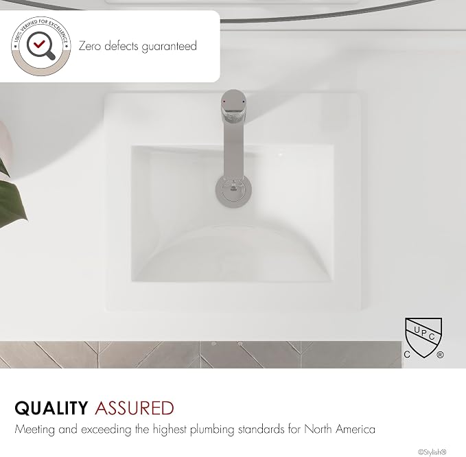 Stylish 21" White Porcelain Top-Mount Bathroom Sink, Rectangular Basin with Overflow Caps, High-Gloss Finish, cUPC Certified, Fits 22″ Cabinets, P-211H