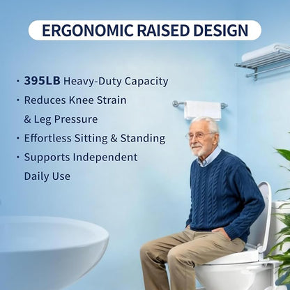 Raised Toilet Seat, Elongated 18.5", Soft Close | 2.91" elevated height, quick-release design, stable PP construction, easy installation, fits most standard elongated toilets