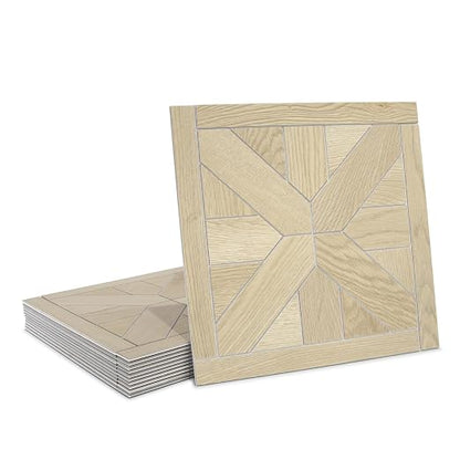 12-Pack Peel and Stick Floor Tile, 12" x 12" Pinwheel SPC Self-Adhesive Luxury Vinyl Flooring, Wood-Look Groutable Backsplash Tile for Kitchen Bathroom, Natural Oak, Covers 12 Sq. Ft.