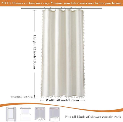 Stall Natural Boho Linen Shower Curtain 48 Inches Neutral French Country Curtain for Bathroom Farmhouse Weighted Tassel Shower Curtain Set with Hooks Modern Vintage Style Decor 48x72, Cream
