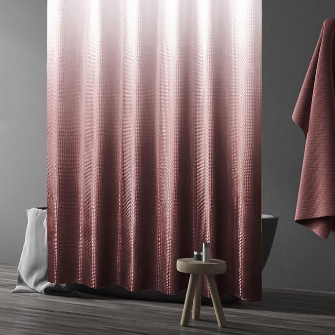 Burgundy Ombre Fabric Shower Curtain for Bath Decor, 72 x 72 | Burgundy Gradient Fabric Shower Curtain, Cloth-Textured Bathroom Curtains Shower Set, Water Repellent and Machine Washable
