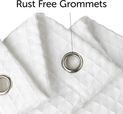 Creative Scents Fabric White Shower Curtain for Bathroom - 60" x 72" Spa, Hotel Luxury Matt Waffle Weave Square Design, Water Repellent, 230 GSM Weighty Cloth, for Decorative Bathroom Curtains