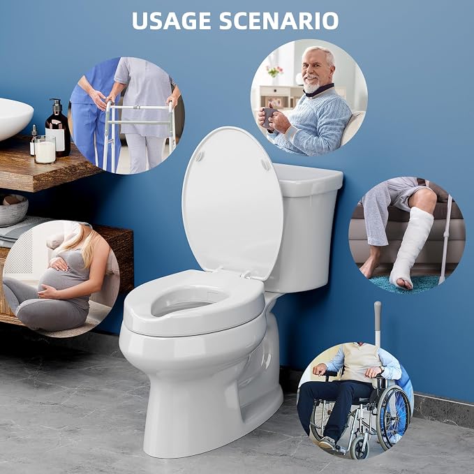 Elevated Bidet Toilet seat 3 inch, Elongated Toilet seat risers for Seniors, Non-Electric Bidet Mode with Dual Nozzles, Fit Elongated Toilet Seat, Adjustable Water Pressure with Brass inlet (18.5”)