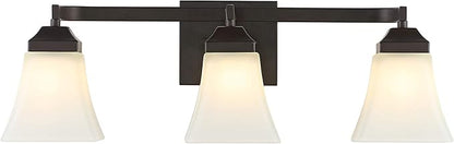 JONATHAN Y 24" Oil Rubbed Bronze Modern Cottage LED Vanity Light Wall Sconce, Farmhouse Wall Lamp for Bathroom Mirror Kitchen, White Glass Shade, LED Bulb Included (JYL7524A)