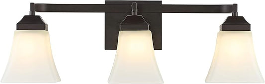 JONATHAN Y 24" Oil Rubbed Bronze Modern Cottage LED Vanity Light Wall Sconce, Farmhouse Wall Lamp for Bathroom Mirror Kitchen, White Glass Shade, LED Bulb Included (JYL7524A)