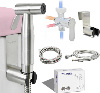 Handheld Toilet Bidet Sprayer for Toilet-Adjustable Water Pressure Control with Bidet Hose for Feminine Wash, Stainless Steel Brushed Nickel Cloth Diaper for Baby Wash (Warm and Cold)