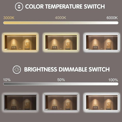 55x36 Inch LED Bathroom Mirror with Silver Frame | Silver Metal Frame, Front and Backlit, 3 Colors, Dimmable, Memory, Anti Fog, Tempered Glass, Lighted Mirror for Wall