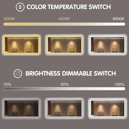 48x32 Inch LED Bathroom Mirror with Silver Frame | Silver Metal Frame, Front and Backlit, 3 Colors, Dimmable, Memory, Anti Fog, Tempered Glass, Lighted Mirror for Wall