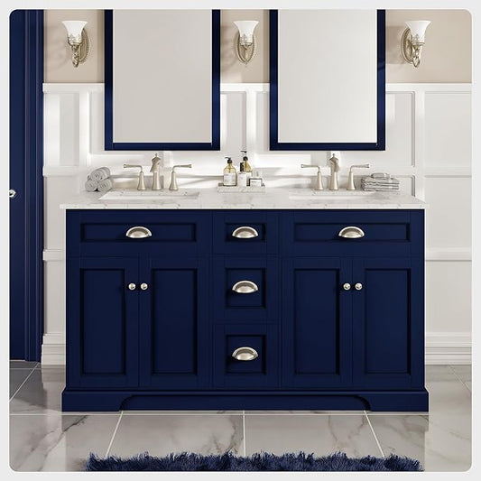 Eviva Epic Blue 60 inch Bathroom Vanity with Sink - Porcelain Round-Bathroom Vanity Double Sink-Solid Wood 60" Vanity Bathroom Sink- Double Vanity Sink Cabinet