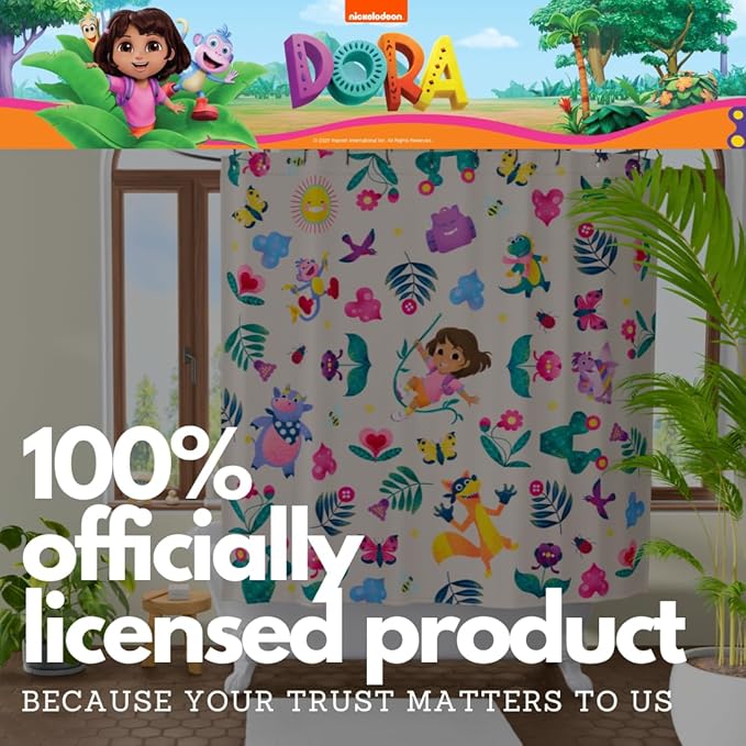 Dora The Explorer 13-Piece Shower Curtain Set, 72 x 72 Inch Fabric Curtain with Hooks, Bathroom Decor, Machine Washable, (100% Officially Licensed Product) by Franco Collectibles
