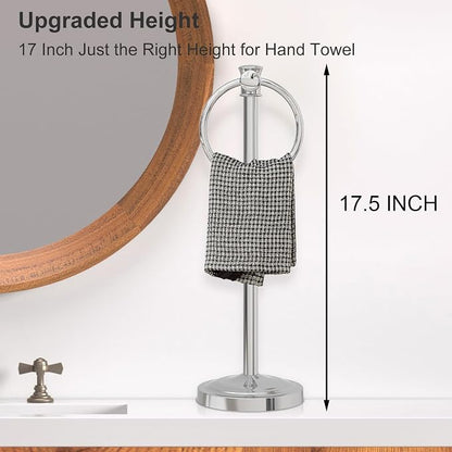 Hoimpro Hand Towel Holder Free Standing Towel Bar Polished Chrome | Hanging Floor Hand Towel Rack Ring,for Bathroom Kitchen Vanity Countertops, Hardware Accessories SUS 304 Heavy-Duty Base