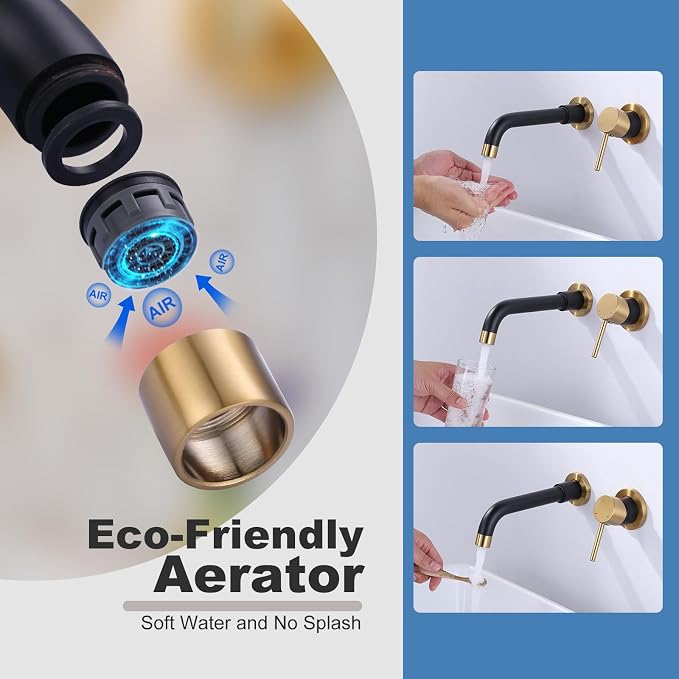 ARCORA Wall Mount Bathroom Faucet, Black and Gold Single Handle Bathroom Sink Faucet Wall Mounted, Rough-in Valve Included