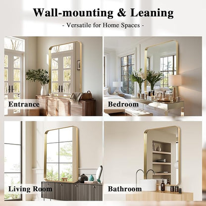 Anpark Wall Mirror 24" x 36" Gold Metal Deep Frame Mirror for Wall Decorative Rectangular Round Corner Wall Mounted Vanity Mirror for Bathroom Living Room Bedroom Entryway Wall Decor