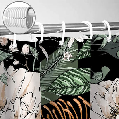 Sanzugh Boho Floral Shower Curtain, Pretty Vintage Bohemian Flower Botanical Leaves Fabric Shower Curtains Set for Bathroom Decoration with Hooks 72 X 72 inch Black Dark Bath Decor