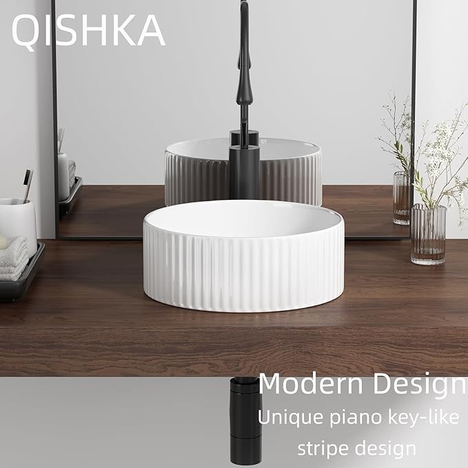 Round Vessel Sink 12 Inch Above Counter - White Ceramic Countertop Bathroom Sink, 12" x 12" Modern Vanity Art Basin Porcelain Hand Wash Basin