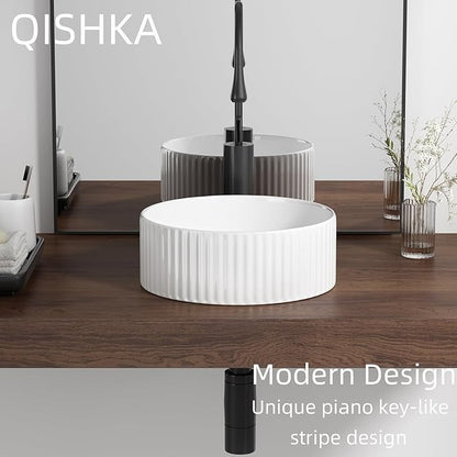 Round Vessel Sink 12 Inch Above Counter - White Ceramic Countertop Bathroom Sink, 12" x 12" Modern Vanity Art Basin Porcelain Hand Wash Basin