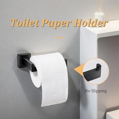 10 Pieces Bathroom Hardware Accessories Set 16 Inch Wall Mounted Towel Bar Set Matte Black Towel Rack Rings Stainless Steel Toilet Paper Holder Bath Coat Hooks