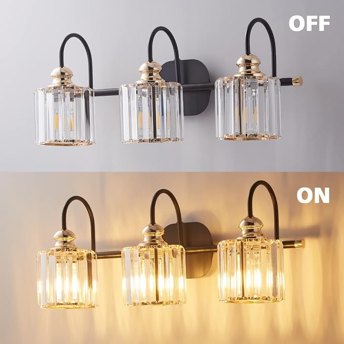 ExBrite 23" 3-Light Bathroom Light Fixtures, Crystal Vanity Lights for Bathroom Modern Wall Light Fixture Above Mirror