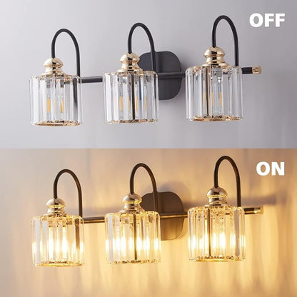 ExBrite 23" 3-Light Bathroom Light Fixtures, Crystal Vanity Lights for Bathroom Modern Wall Light Fixture Above Mirror