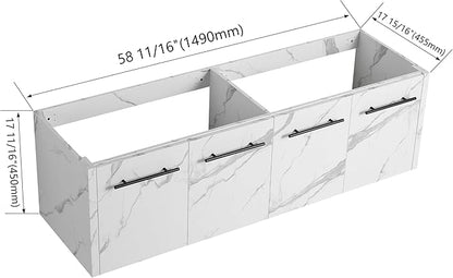 60 Inch Floating Bathroom Vanity,60" Bathroom Vanity Without Sink,Modern Bathroom Vanity Cabinet,White Wall Mounted Cabinet(Sink Basin Not Included)