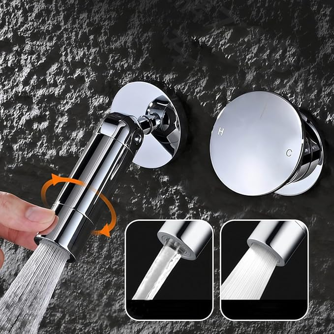 BiaoTeng Concealed Faucets for Bathroom Sinks Single Handle Foldable 2 Functions Hot and Cold Brass Faucet for Bathroom Sink Wall Mount Brushed Gold