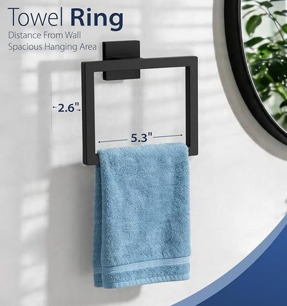 5-Piece Matte Black Bathroom Towel Bar Set,24" Bathroom Hardware Kit | Total 26 Inch Towel Racks for Bathroom Wall Mounted,SUS304 Stainless Steel Towel Bar for Bathroom, Kitchen, Laundry