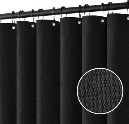 MIULEE 72 x 84 Extra Long Linen Shower Curtain Black 12 Metal Hooks | Washable, Heavy Fabric Shower Curtain Set, Waterproof Thick Cloth Shower Curtain, Bathroom Hotel Bathtub