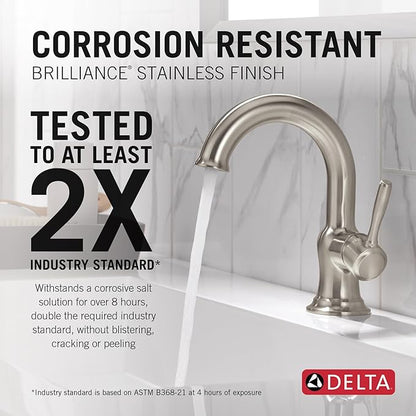 Delta Roe Brushed Nickel Bathroom Faucet 1 Hole, Single Hole Bathroom Sink Faucet for Vanity, Push-Pop Drain Assembly, Stainless 15985LF-SS