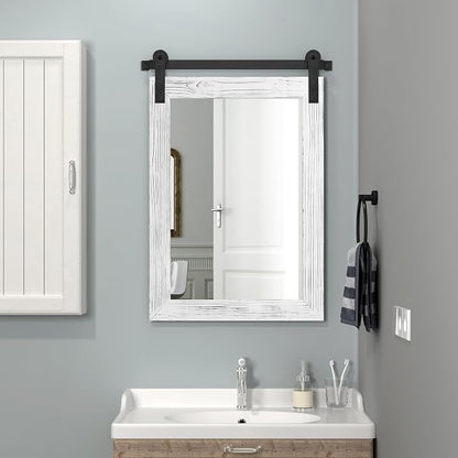 COGOOD Farmhouse Bathroom Mirrors for Over Sink - 30 x 22 White | Rustic Barn Door Wood Framed Vanity Mirror for Entryway, Living Room, Bedroom, Dresser Wall Decor
