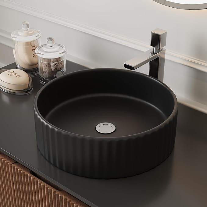 36" Modern Floating Bathroom Vanity with Single Sink - Wall Mounted Storage Bathroom Cabinet with Black Sintered Stone Countertop| Large Storage Space & Open Shelves, Dark Wood
