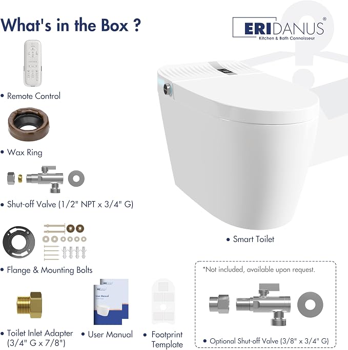One Piece Smart Bidet Toilet, Foot Sensor Flush, Wash & Dry | Off Seat Auto Flush, Heated Seat, Instant Warm Water, Self Cleaning Wand, Adjustable Wash Settings, Pre Wet, Night Light