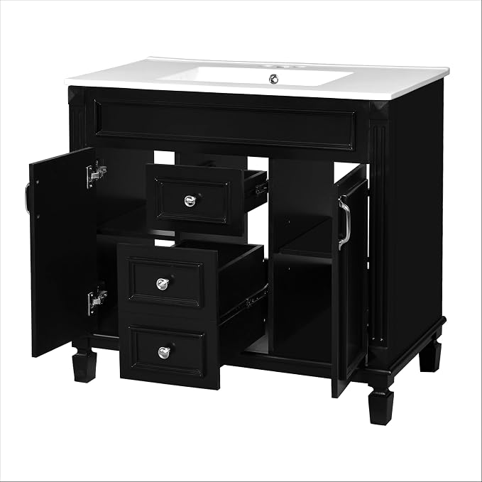 36" Bathroom Vanity with Sink Combo, Modern Wood Freestanding Storage Cabinet Set W/2 Soft Closing Doors and 2 Drawers