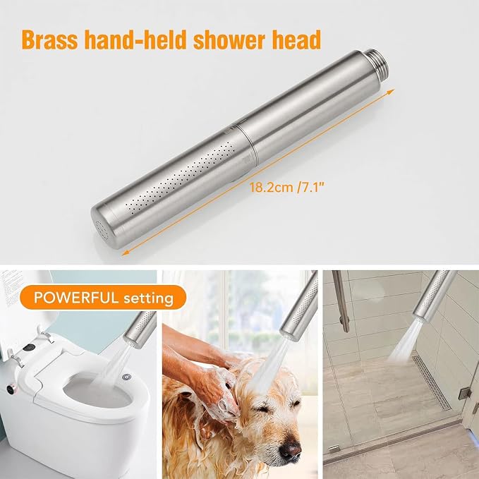 Handheld Shower Head Show Spray Shower Wand Hand Shower Brushed Nickel | High Pressure Showerhead, Hand Held Sprayer, Brass Shower Head, Wall Mounted, 60 In Stainless Steel Shower Hose, Bracket