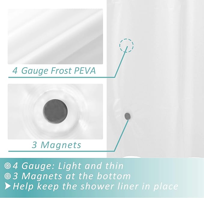 Mrs Awesome 54x72 Stall Shower Curtain Liner Frost | 3 Bottom Magnets,10 Rustproof Grommets,Water Proof Lightweight PEVA,54W x 72H for Shower Stall or RV Home Narrow Width
