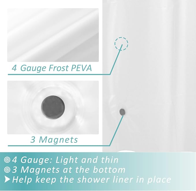 Mrs Awesome Frost Shower Curtain Liner with 3 Magnets, 54x78 Frosted PEVA Shower Liner, Light Weight Plastic Shower Curtain for Bathroom, Waterproof,Frost