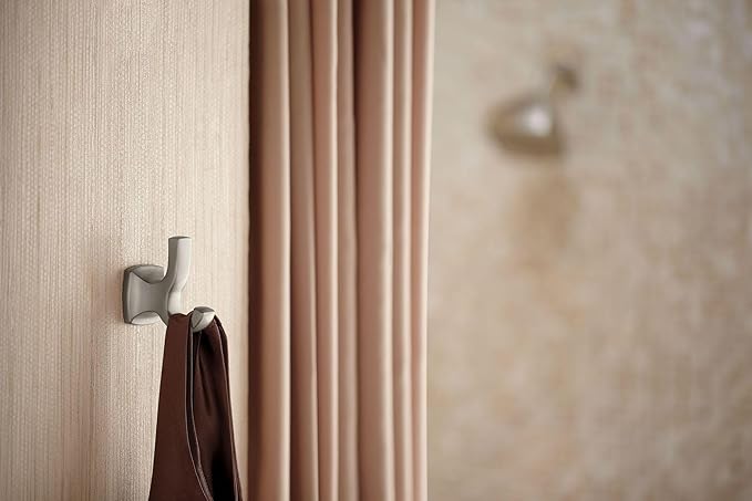Moen Voss Brushed Nickel Bathroom Double Robe Hook, Wall Mounted Metal Hanger for Towels, YB5103BN (Pack of 2)