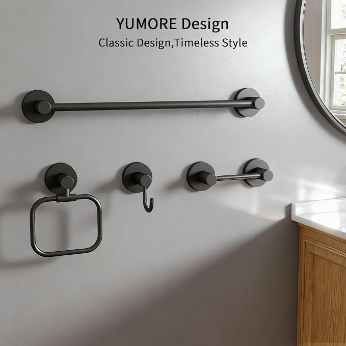 4-Piece Bathroom Set with Privot Toilet Paper Holder | All-in-One Wall Mounted Hardware Combo, Matte Black