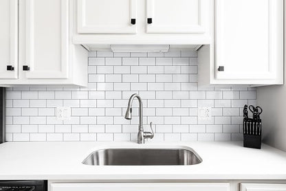 StyloVue Peel and Stick Backsplash for Kitchen, 3" x 6" PVC Subway Tile Upgraded Backsplash Stick on Tile Elevate Kitchen, Bathroom, Fireplace,RV - 4 Pieces Glossy White with Dark Gray Grout