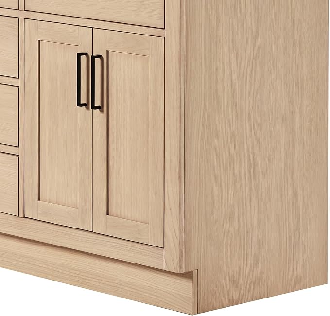 ARIEL Hepburn 60-inch Bathroom Vanity with Sink,Solid Wood, 1.5-inch Carrara White Quartz Countertop, Double Rectangular Porcelain Sink, 4 Soft Closing Doors, 6 Dovetail Drawers, White Oak